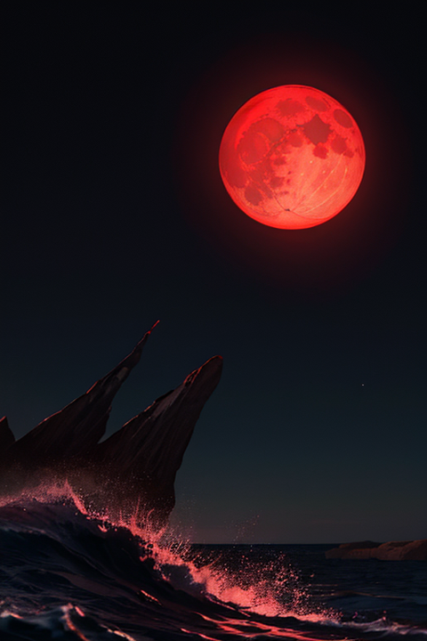 [Ai Greem] 배경_달 063: 바다를 배경으로 하는 붉은 달, 적월 Ai 무료 이미지, 붉은 달, 적월 관련 핸드폰 배경