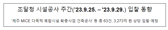 시설공사 주간(’23.9.25.~’23.9.29.) 입찰 동향 시설공사 주간(’23.9.25.~’23.9.29.) 입찰 동향