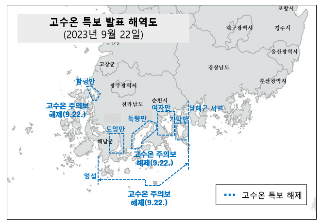 전 연안 고수온 특보 전면 해제