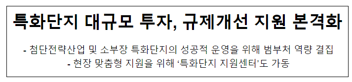 특화단지 대규모 투자, 규제개선 지원 본격화 특화단지 대규모 투자, 규제개선 지원 본격화