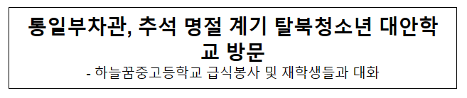 통일부 차관, 추석 명절 계기 탈북청소년 대안학교 방문