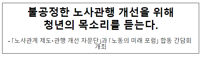 「노사관계 제도・관행 개선 자문단」과 「노동의 미래 포럼」 합동 간담회 개최 「노사관계 제도・관행 개선 자문단」과 「노동의 미래 포럼」 합동 간담회 개최
