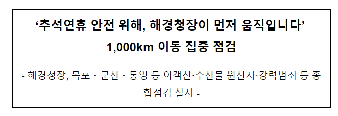 ‘추석연휴 안전 위해, 해경청장이 먼저 움직입니다’ 1,000km 이동 집중 점검