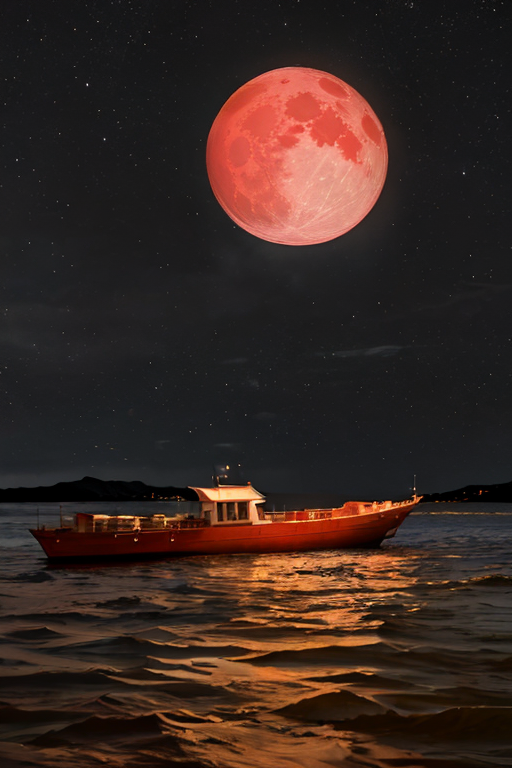 [Ai Greem] 배경_달 067: 월식, 붉은 달, 적월, 빨간 달, 바다, 해변, 바닷가, 상업적으로 사용 가능한 무료 이미지, 월식 일러스트, 월식 AI 이미지