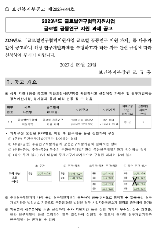 2023년 글로벌연구협력지원사업 글로벌 공동연구 지원 과제 공고 2023년 글로벌연구협력지원사업 글로벌 공동연구 지원 과제 공고