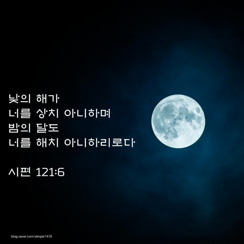 매일성경묵상) 시편121편6절. 낮의 해가 너를 상치 아니하며 밤의 달도 너를 해치 아니하리로다. : 네이버 블로그