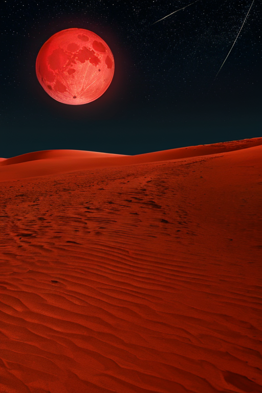 [Ai Greem] 배경_달 086: 월식, 붉은 달, 적월, 빨간 달, 사막, 모래, 상업적으로 사용 가능한 무료 이미지, 월식 일러스트, 월식 AI 이미지