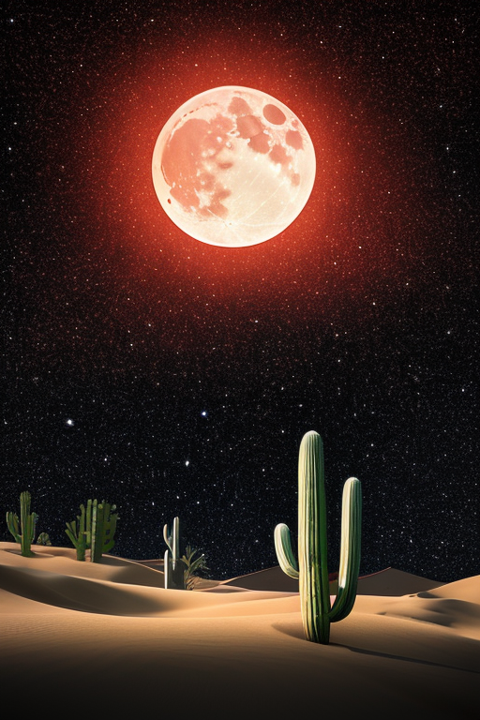 [Ai Greem] 배경_달 087: 저녁시간의 사막을 배경으로 하는 월식 Ai 무료 이미지 및 일러스트
