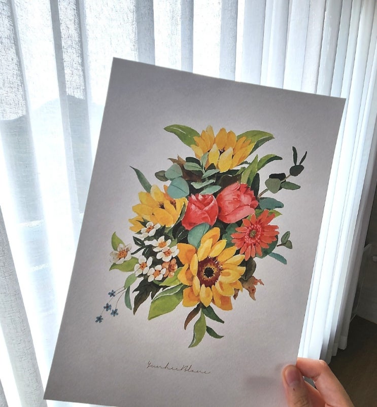  작은 그림 큰 기쁨, 윤희블랑 돈이 들어오는 해바라기 포스터(A4)