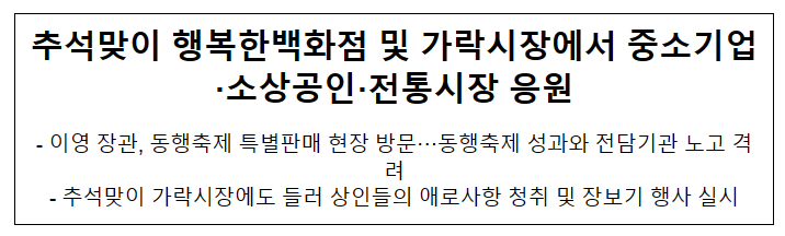 추석맞이 행복한백화점 및 가락시장에서 중소기업·소상공인·전통시장 응원 추석맞이 행복한백화점 및 가락시장에서 중소기업·소상공인·전통시장 응원