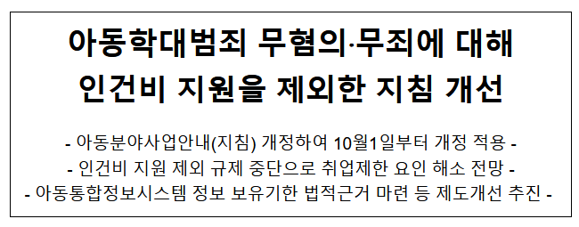 아동학대범죄 무혐의.무죄에 대해 인건비 지원을 제외한 지침 개선 아동학대범죄 무혐의.무죄에 대해 인건비 지원을 제외한 지침 개선
