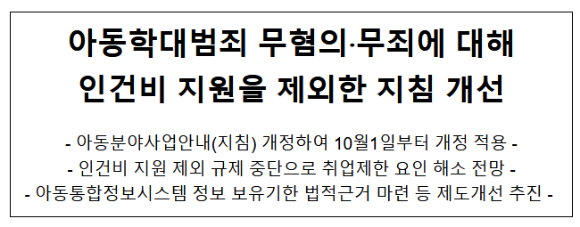 아동학대범죄 무혐의.무죄에 대해 인건비 지원을 제외한 지침 개선