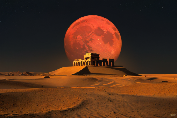 [Ai Greem] 배경_달 100: 밤 사막을 배경으로 하는 월식, 적월, 붉은 달 AI 무료 이미지 및 일러스트
