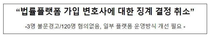 “법률플랫폼 가입 변호사에 대한 징계 결정 취소” “법률플랫폼 가입 변호사에 대한 징계 결정 취소”
