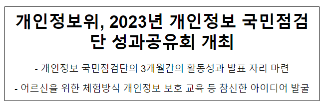 개인정보위, 2023년 개인정보 국민점검단 성과공유회 개최 개인정보위, 2023년 개인정보 국민점검단 성과공유회 개최