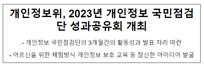개인정보위, 2023년 개인정보 국민점검단 성과공유회 개최
