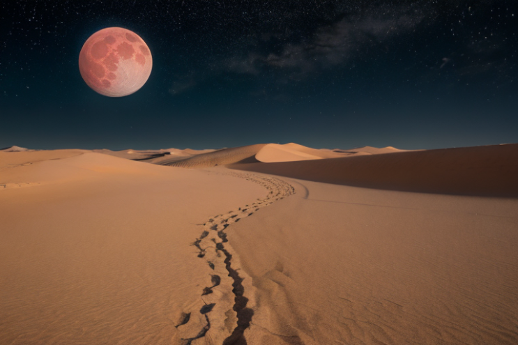 [Ai Greem] 배경_달 099: 월식, 붉은 달 Ai 무료 이미지 및 일러스트, 사막 배경, 모래 배경