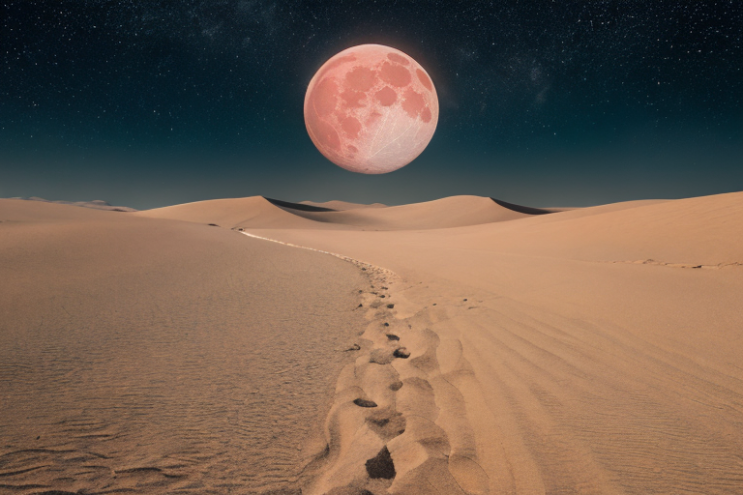 [Ai Greem] 배경_달 095: Free image of a lunar eclipse and red moon in the desert background.