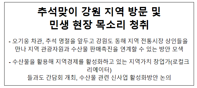 추석맞이 강원 지역 방문 및민생 현장 목소리 청취 추석맞이 강원 지역 방문 및민생 현장 목소리 청취