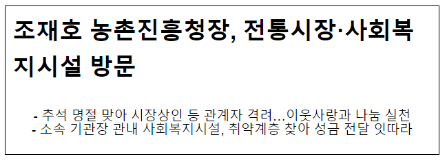 조재호 농촌진흥청장, 전통시장·사회복지시설 방문