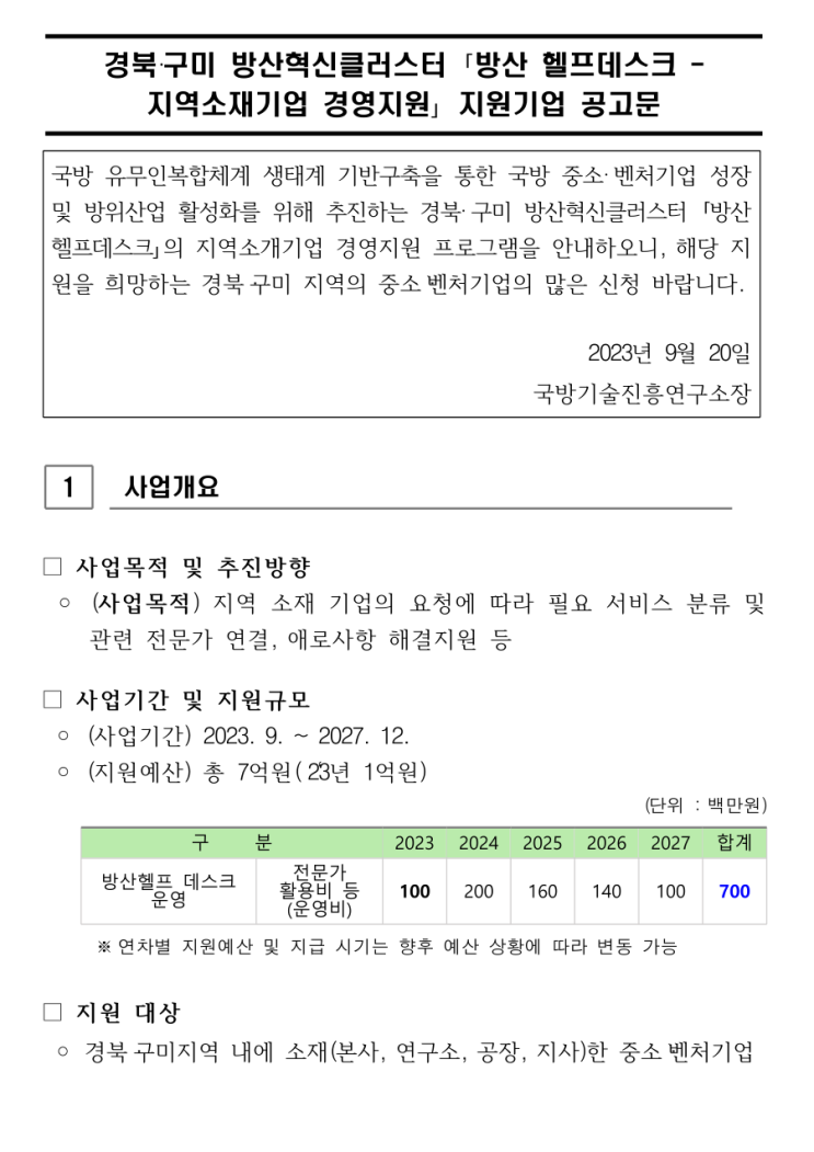  [ 경북 구미 기업지원 사업 ]_국방기술진흥연구소 방산 헬프데스크 지역소재 군수품기업, 국방분야 홈페이지제작 지원.