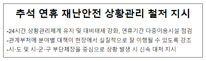 추석 연휴 재난안전 상황관리 철저 지시 추석 연휴 재난안전 상황관리 철저 지시