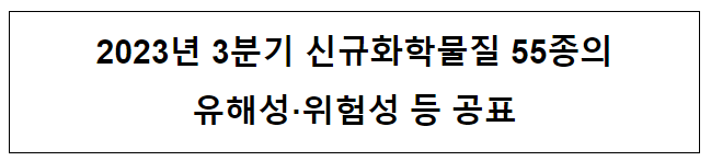 2023년 3분기 신규화학물질 55종의 유해성·위험성 등 공표 2023년 3분기 신규화학물질 55종의 유해성·위험성 등 공표