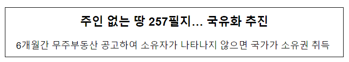 주인 없는 땅 257필지… 국유화 추진