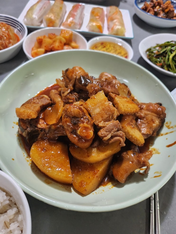  230926 집밥 기록 닭볶음탕 야채라이스페이퍼쌈