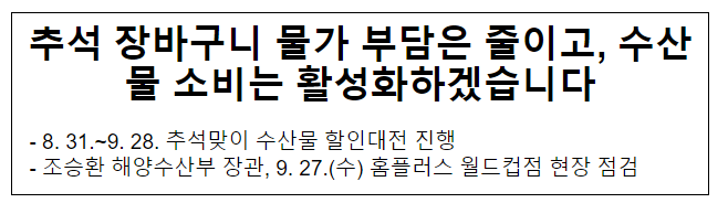 추석 장바구니 물가 부담은 줄이고, 수산물 소비는 활성화하겠습니다