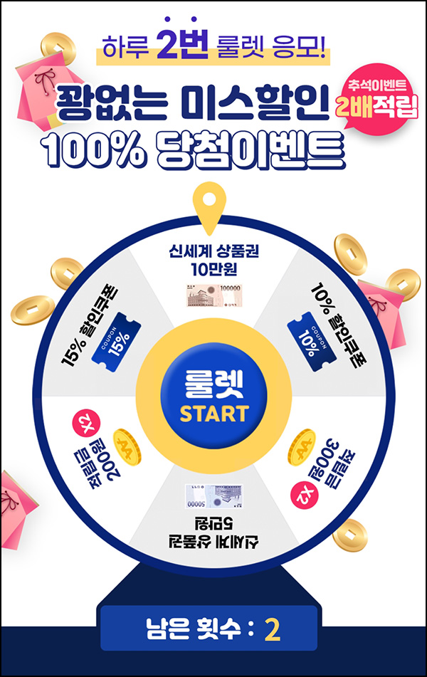 미스할인 추석 룰렛이벤트(적립금 및 기프티콘등)전원 미스할인 추석 룰렛이벤트(적립금 및 기프티콘등)전원