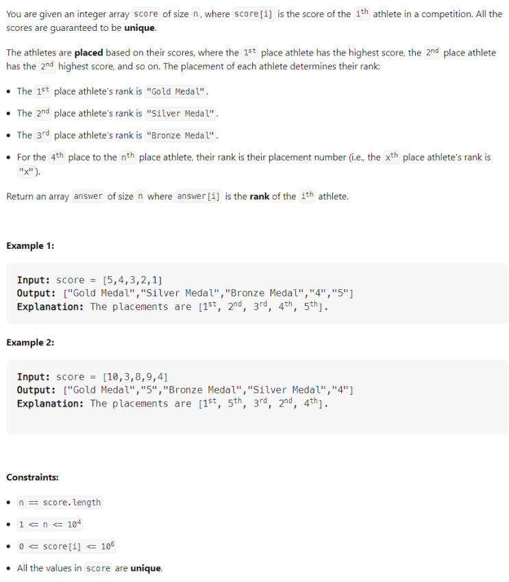  JAVA_Relative Ranks_LeetCode 506