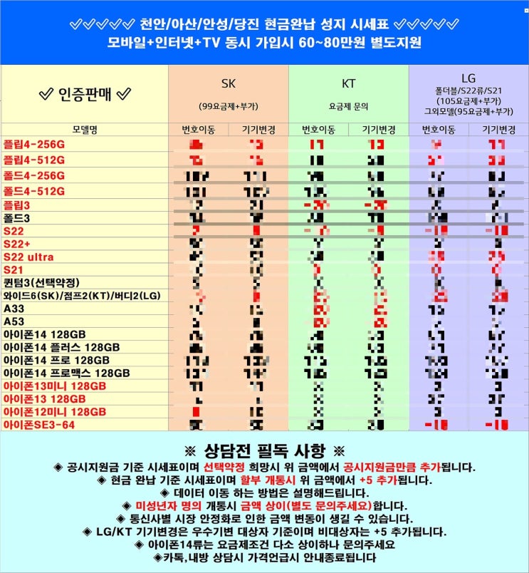휴대폰 성지 시세표 알아보기(20230102) 휴대폰 성지 시세표 알아보기(20230102)