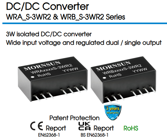 3W isolated DC-DC converter WRA_S-3WR2 & WRB_S-3WR2 Series