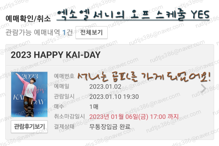  2023년 엑소 카이 생일파티 티켓팅 성공 후기(Only 서니의 손) #곰파 #엑소엘