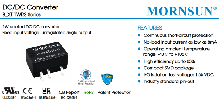  1W isolated DC-DC converter B_XT-1WR3 Series