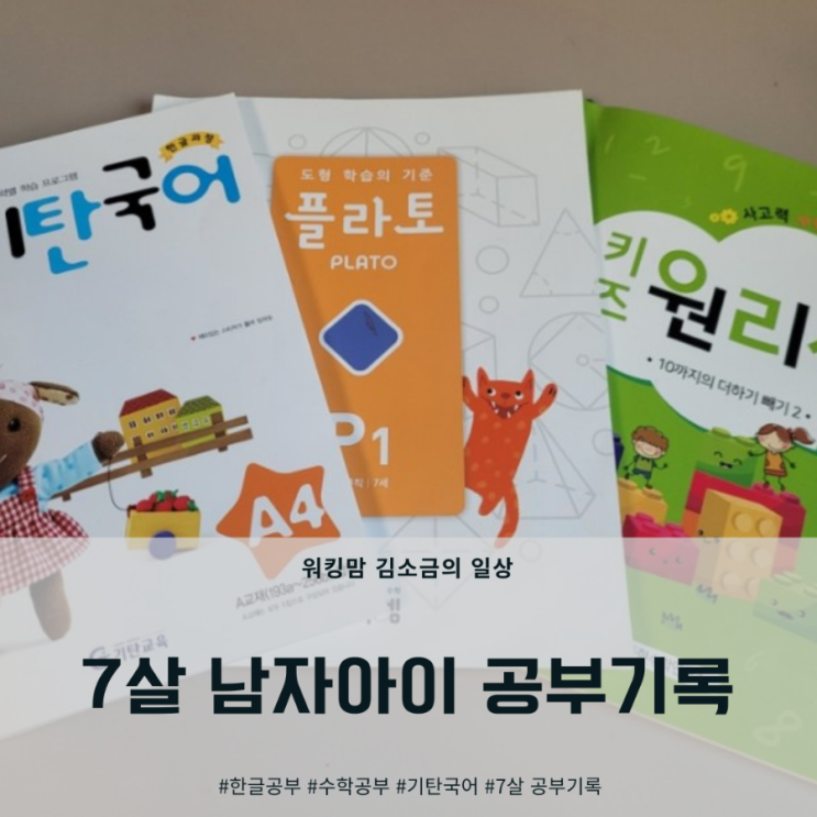  7살 남자아이 공부기록, 한글 못 뗀 아이 한글학습지 매일 공부(기탄국어 A단계, 키즈원리셈 6,7세, 플라토 P1)