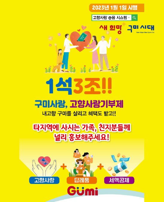  구미사랑, 고향사랑 기부제! 1석3조