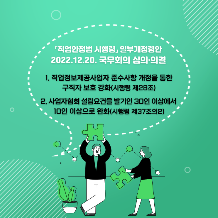  직업정보제공사업자 준수사항 등 「직업안정법 시행령」 일부개정령안 22.12.20. 국무회의 심의·의결