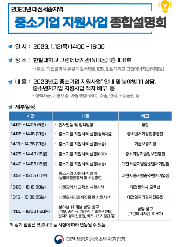[대전ㆍ세종] 2023년 중소기업 지원사업 종합설명회 개최 안내