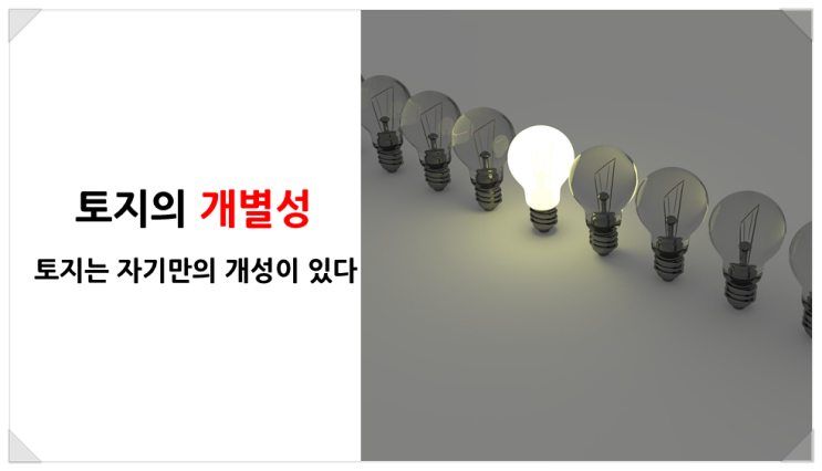  『토지의 개별성』 토지의 자연적 특성 중 개별성이 있다.