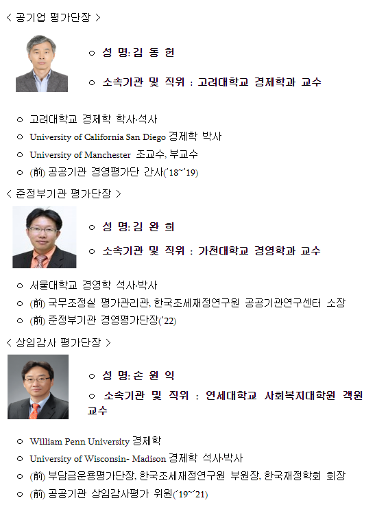 2023년 공공기관 경영평가단 단장 내정 2023년 공공기관 경영평가단 단장 내정