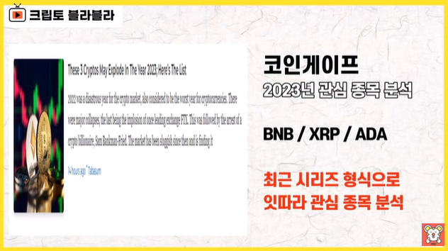  [코인게이프]2023년 급등 관심코인 3종목 / BNB,리플(XRP),에이다(ADA)