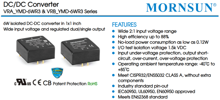  6W isolated DC-DC converter VRA_YMD-6WR3 & VRB_YMD-6WR3 Series