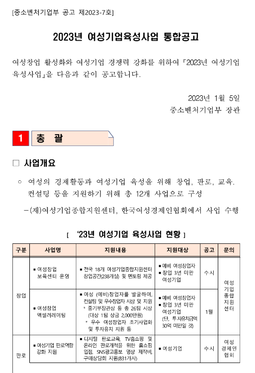 여성창업 액셀러레이팅(2023년 여성기업육성사업 통합 공고) 여성창업 액셀러레이팅(2023년 여성기업육성사업 통합 공고)