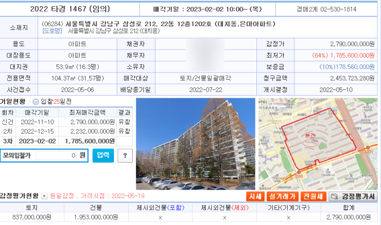  대치동 은마아파트가 경매로 나왔습니다