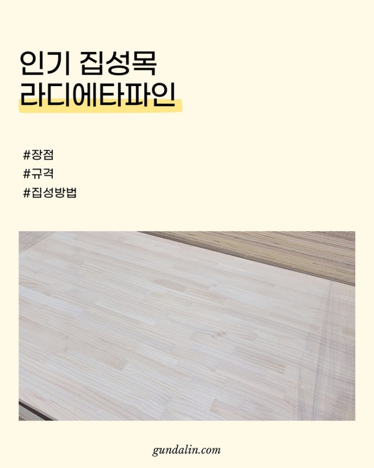  옹이가 없고 가성비가 좋은, 미송 집성목 라디에타파인 (집성방법, 규격, 특징)