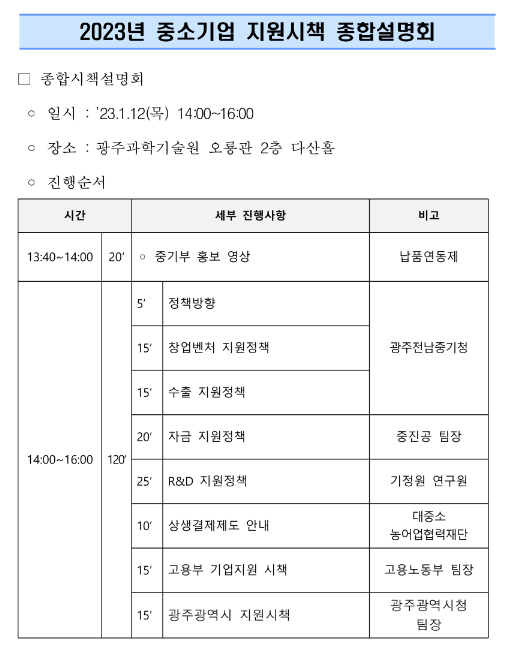 [광주ㆍ전남] 2023년 중소기업 지원시책 종합설명회 개최 안내