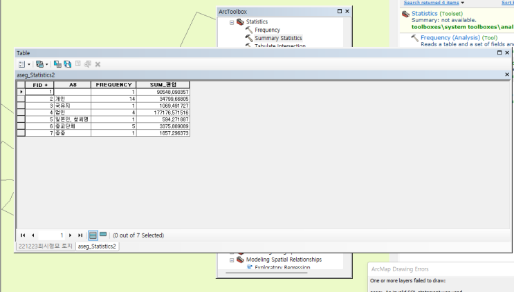 ARCGIS 속성별 면적 비율 통계 구하기