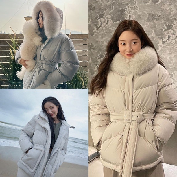 기은세 벨티드 구스다운 정채연 패션 옷 연우 배색 패딩 사복 in 인스타그램은 온앤온 여성 ....